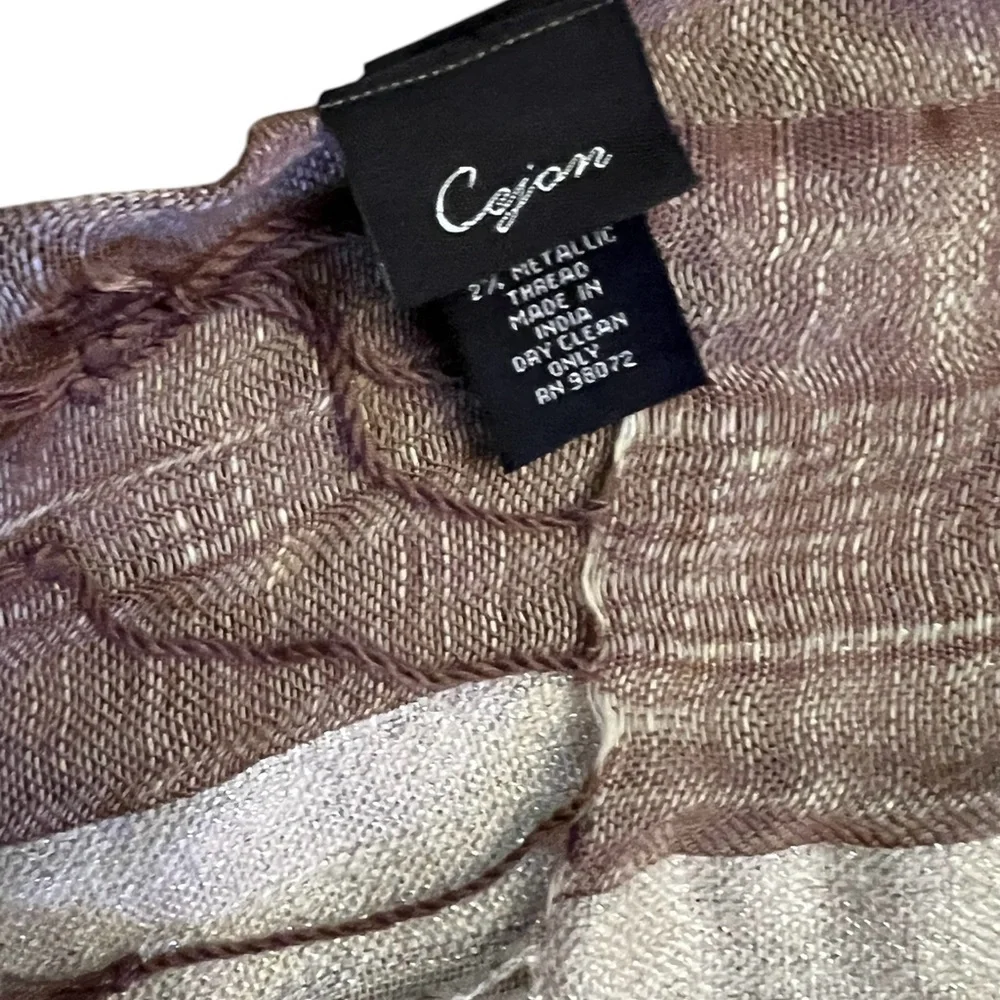 CEJON linen blend metallic striped scarf with fringe